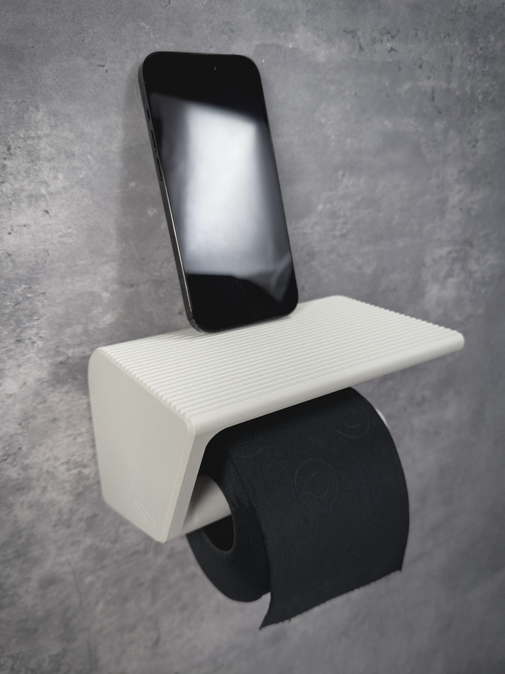 3D-gedruckter Toilettenpapierhalter mit Handy- und Tablet-Ständer sowie Ablage | variabler Betrachtungswinkel | ohne Bohren