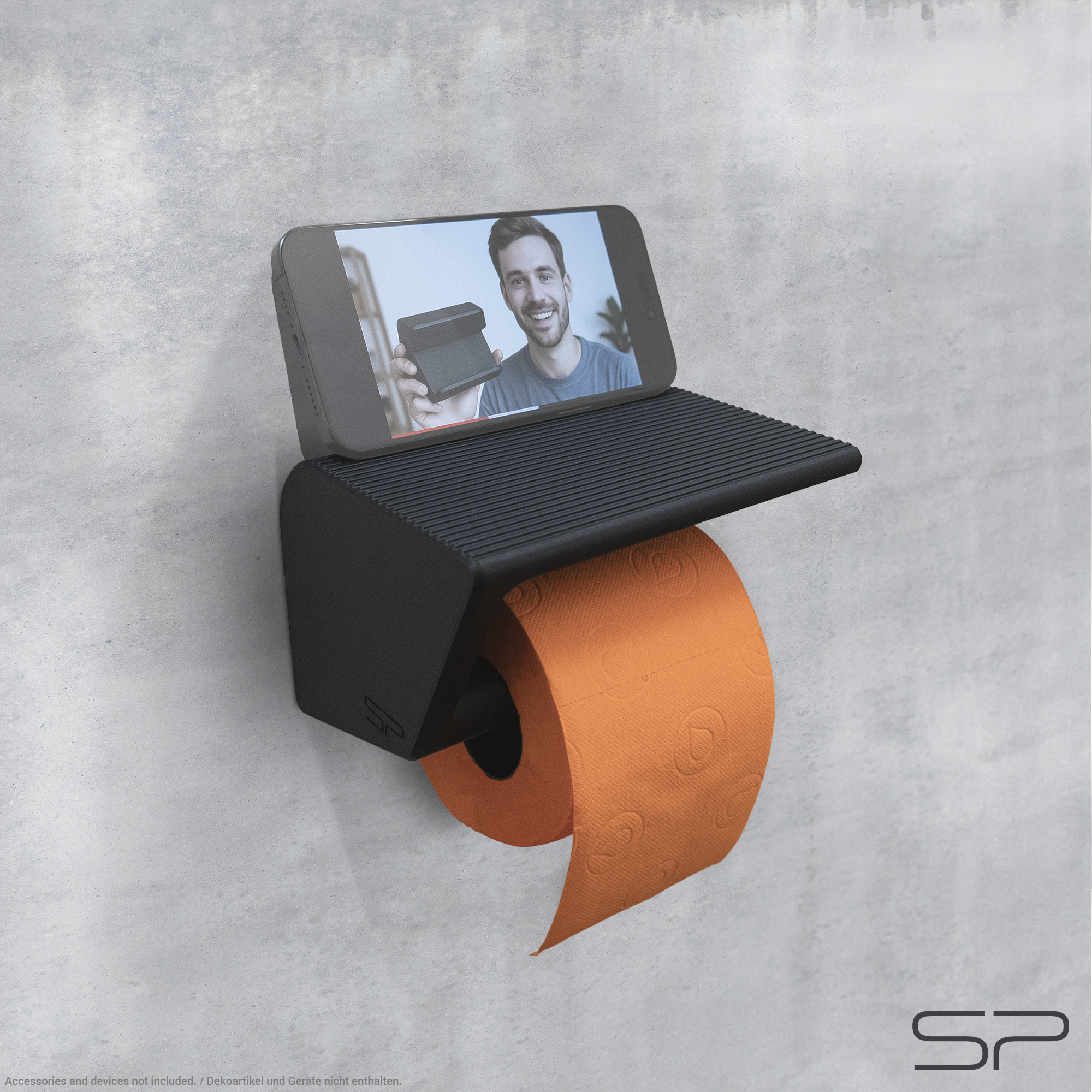 3D-gedruckter Toilettenpapierhalter mit Handy- und Tablet-Ständer sowie Ablage | variabler Betrachtungswinkel | ohne Bohren