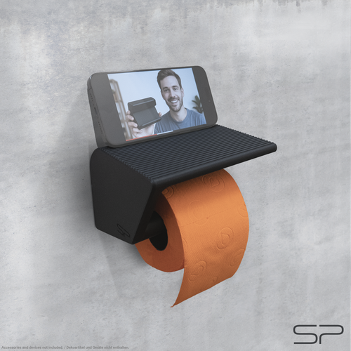 3D-gedruckter Toilettenpapierhalter mit Handy- und Tablet-Ständer sowie Ablage | variabler Betrachtungswinkel | ohne Bohren