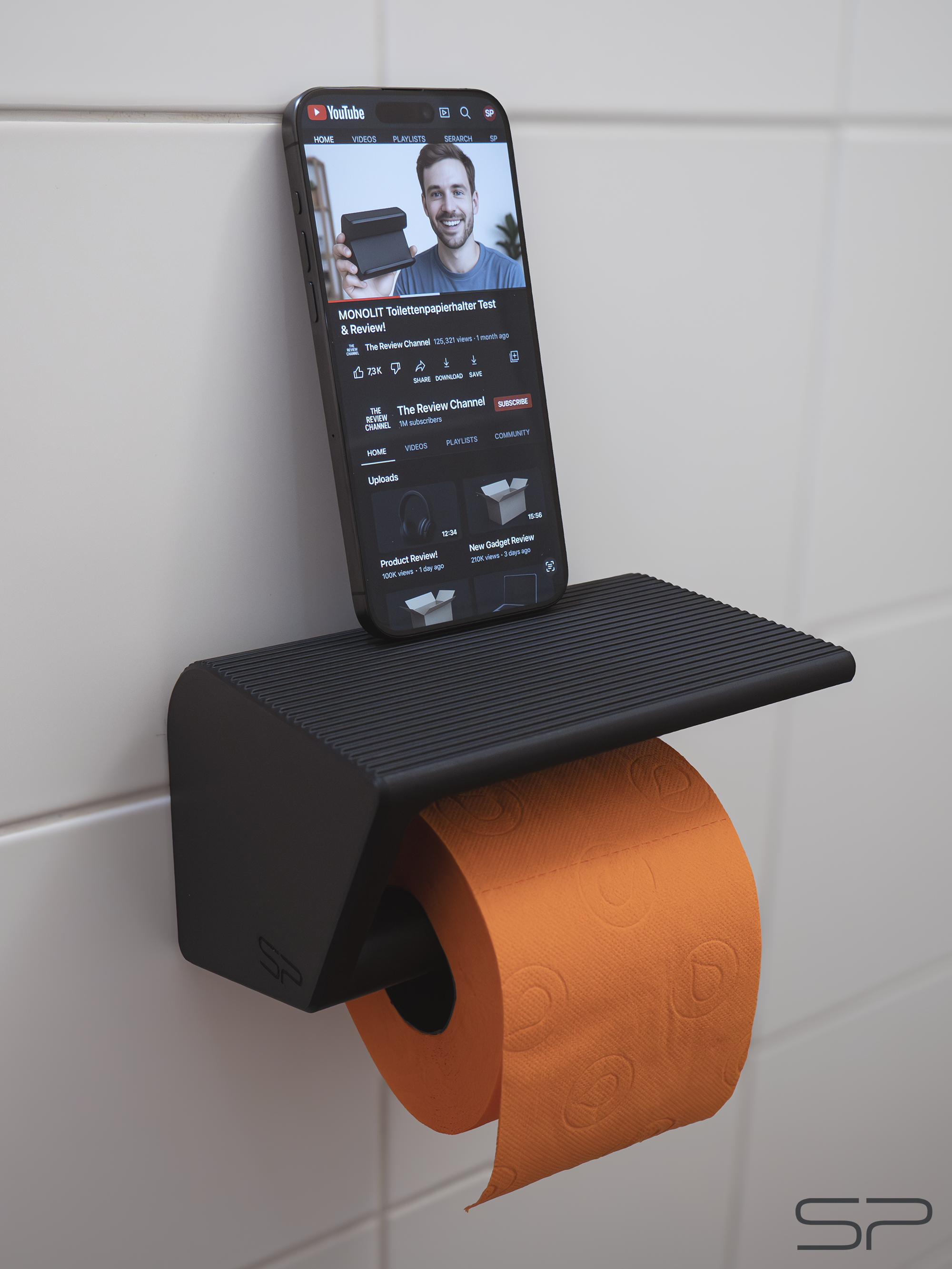 3D-gedruckter Toilettenpapierhalter mit Handy- und Tablet-Ständer sowie Ablage | variabler Betrachtungswinkel | ohne Bohren