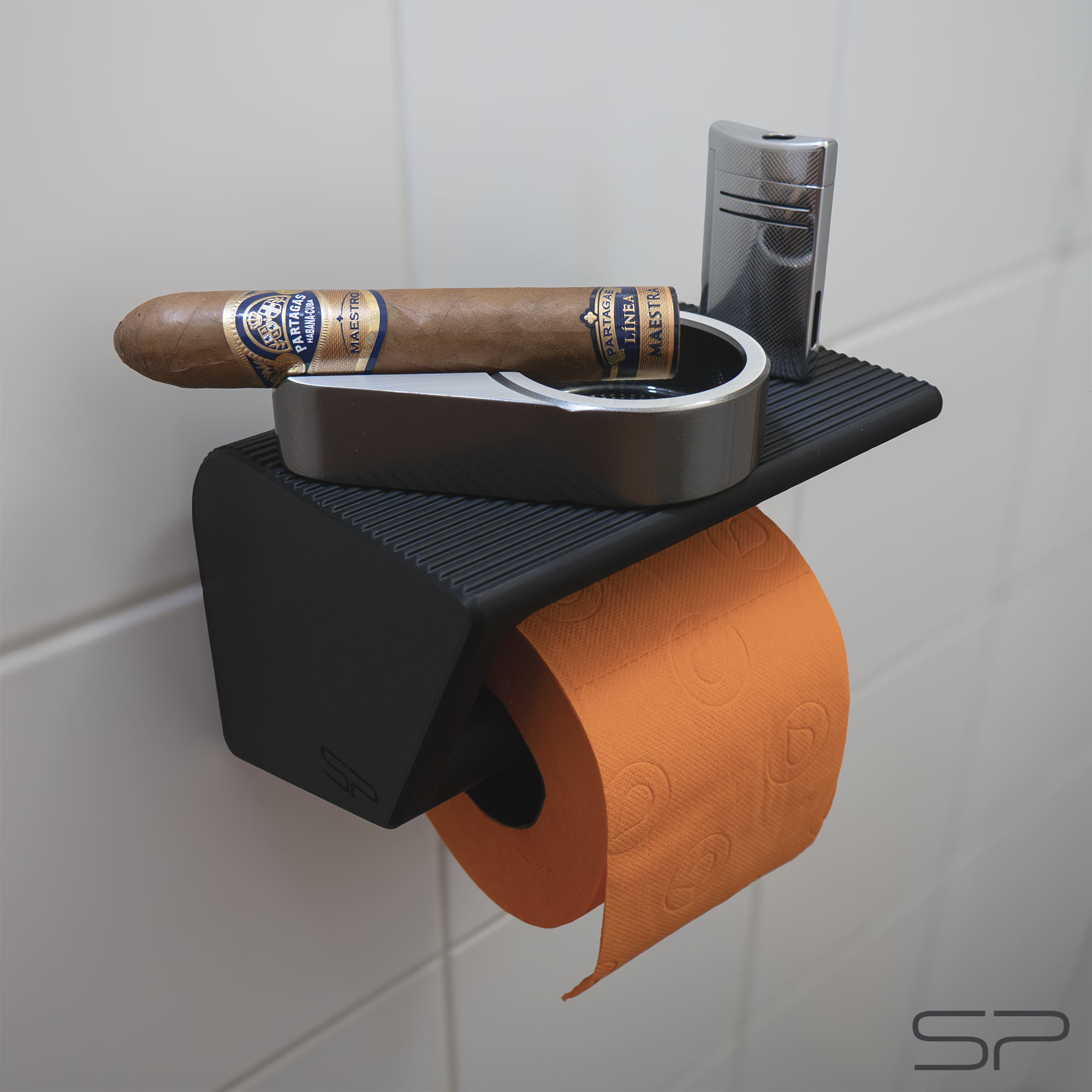 3D-gedruckter Toilettenpapierhalter mit Handy- und Tablet-Ständer sowie Ablage | variabler Betrachtungswinkel | ohne Bohren