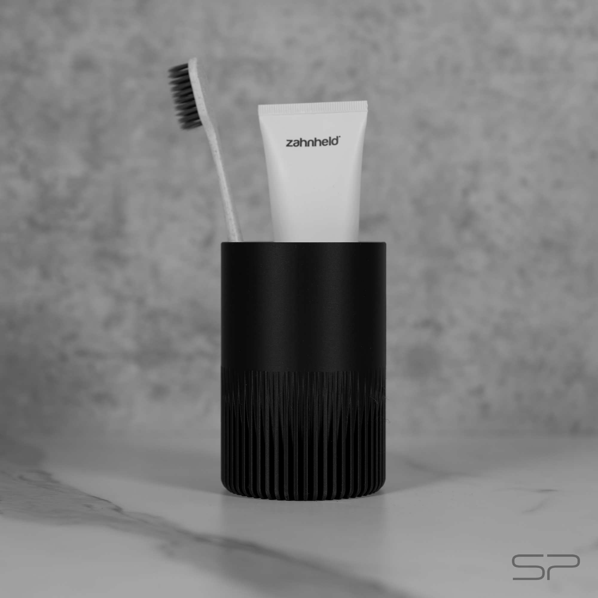 Design Zahnputzbecher Set mit Ablage | 2 Zahnbürstenbecher | Ablage mit Abtropfrillen | Minimalistischer Design Zahnbürstenhalter