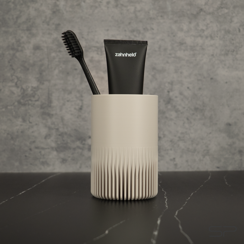 Design Zahnputzbecher Set mit Ablage | 2 Zahnbürstenbecher | Ablage mit Abtropfrillen | Minimalistischer Design Zahnbürstenhalter
