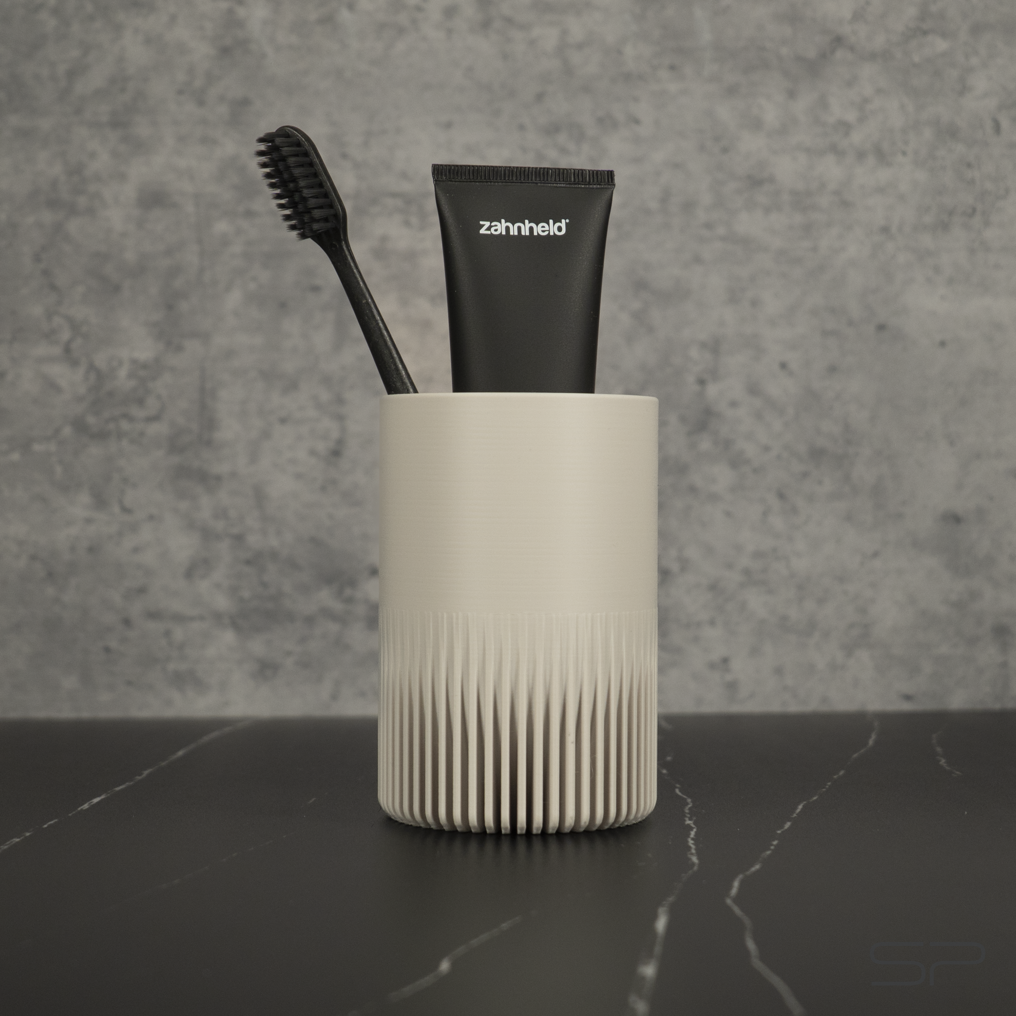 Design Zahnputzbecher Set mit Ablage | 2 Zahnbürstenbecher | Ablage mit Abtropfrillen | Minimalistischer Design Zahnbürstenhalter