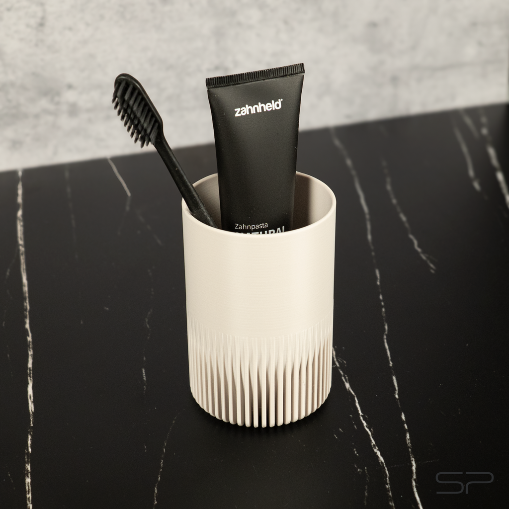 Design Zahnputzbecher Set mit Ablage | 2 Zahnbürstenbecher | Ablage mit Abtropfrillen | Minimalistischer Design Zahnbürstenhalter