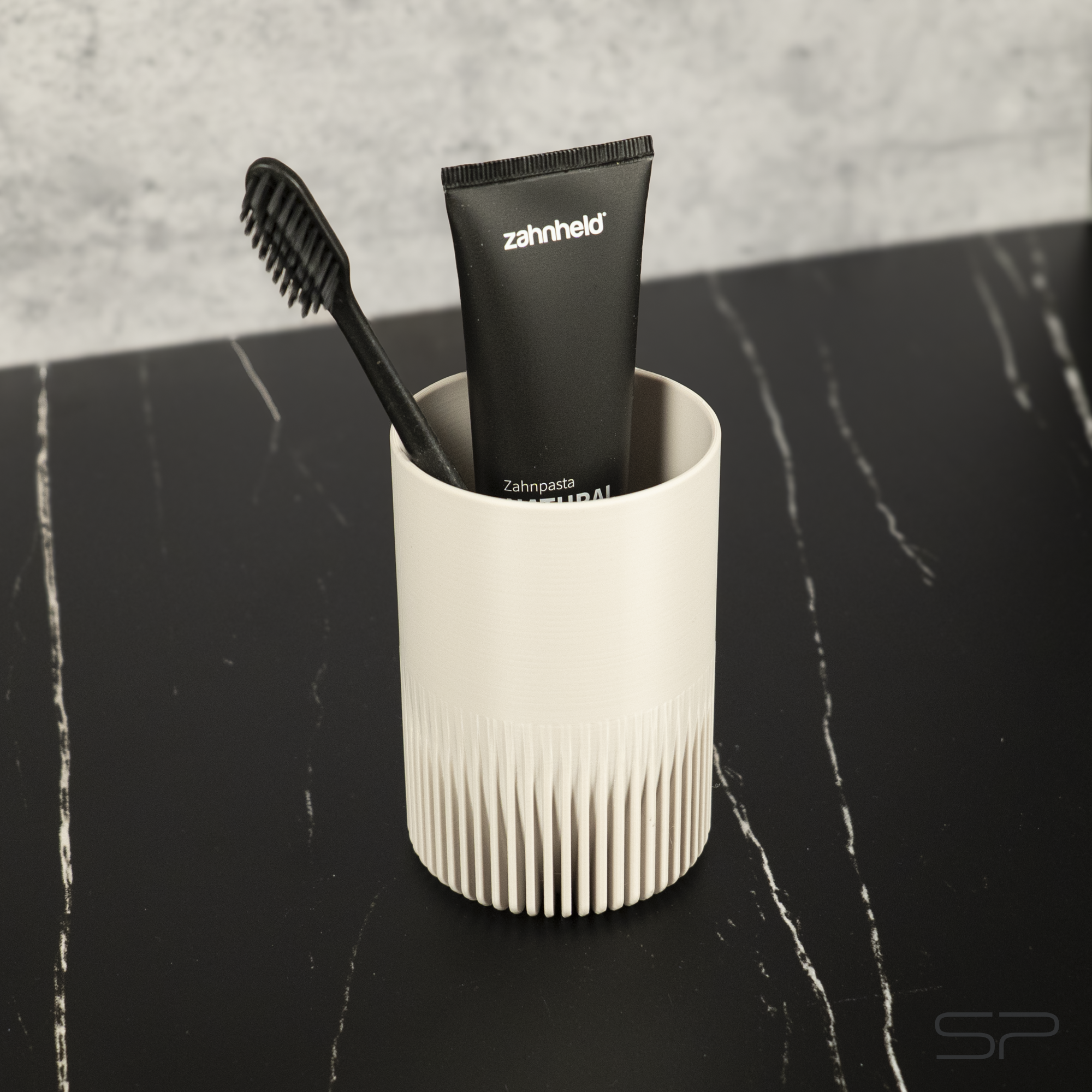 Design Zahnputzbecher Set mit Ablage | 2 Zahnbürstenbecher | Ablage mit Abtropfrillen | Minimalistischer Design Zahnbürstenhalter