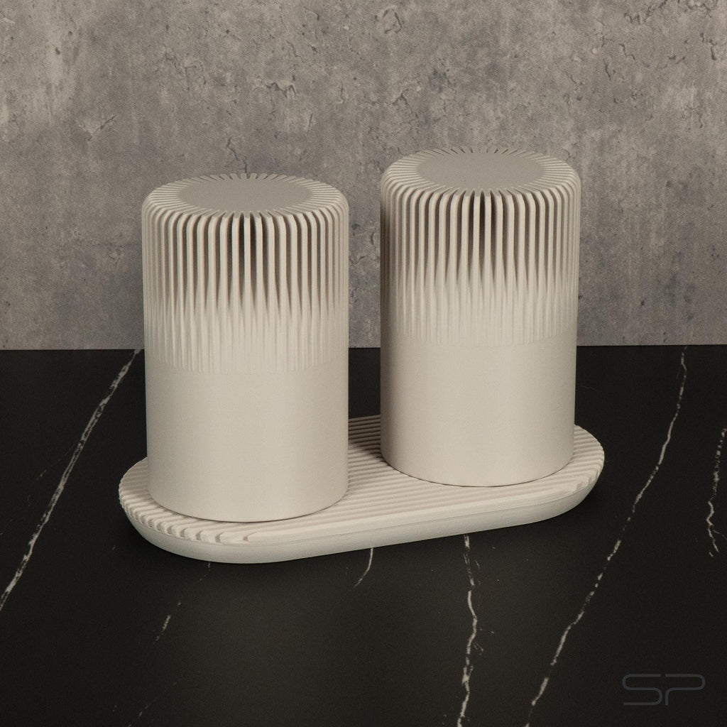 Design Zahnputzbecher Set mit Ablage | 2 Zahnbürstenbecher | Ablage mit Abtropfrillen | Minimalistischer Design Zahnbürstenhalter